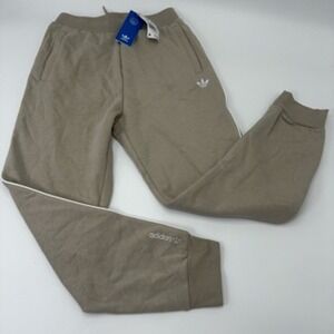Adidas Kids Pants Size M Tan Joggers Sweatpants Cotton Blend Logo